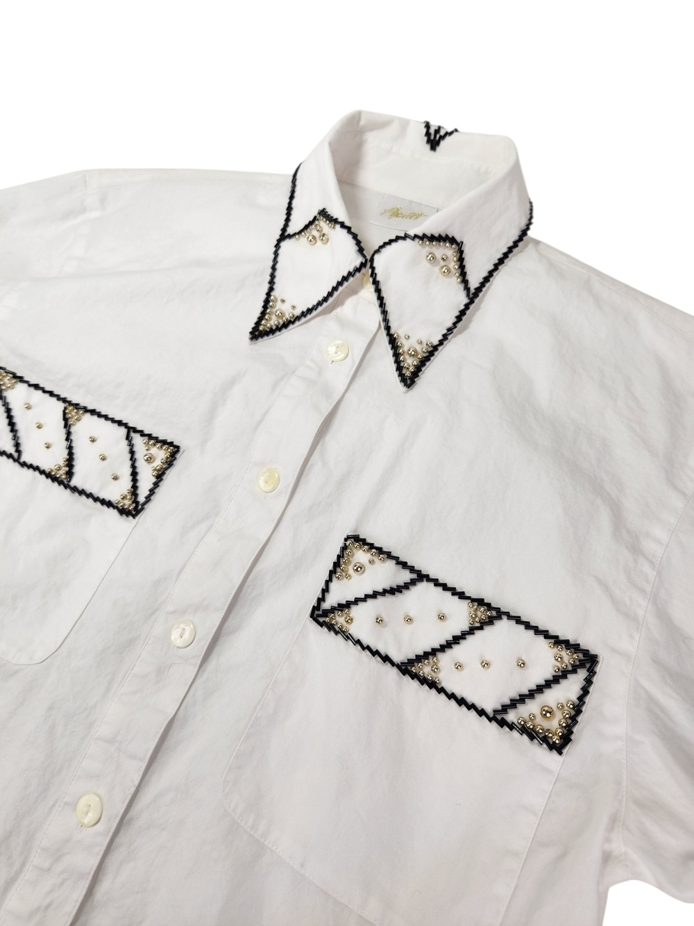 Vintage White Western Button Down Shirt Beaded Studded Embellished Long Sleeve 6 - Picture 8 of 16